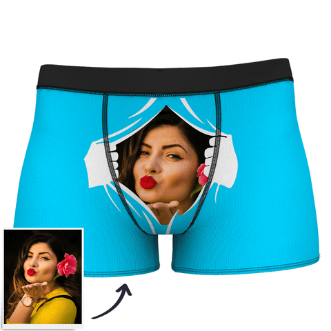 Custom Man Face On Tearing Boxer Shorts