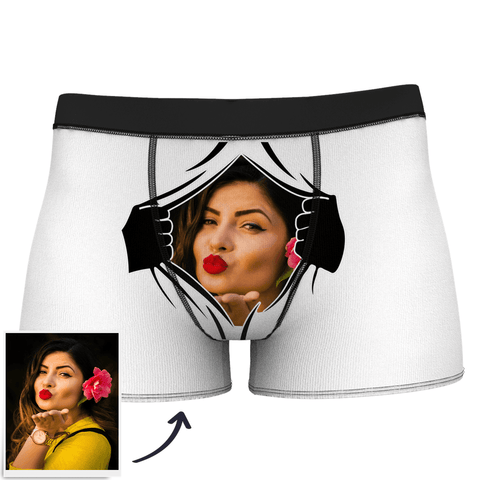 Custom Man Face On Tearing Boxer Shorts