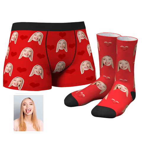 Custom Heart Boxer Shorts And Socks Set